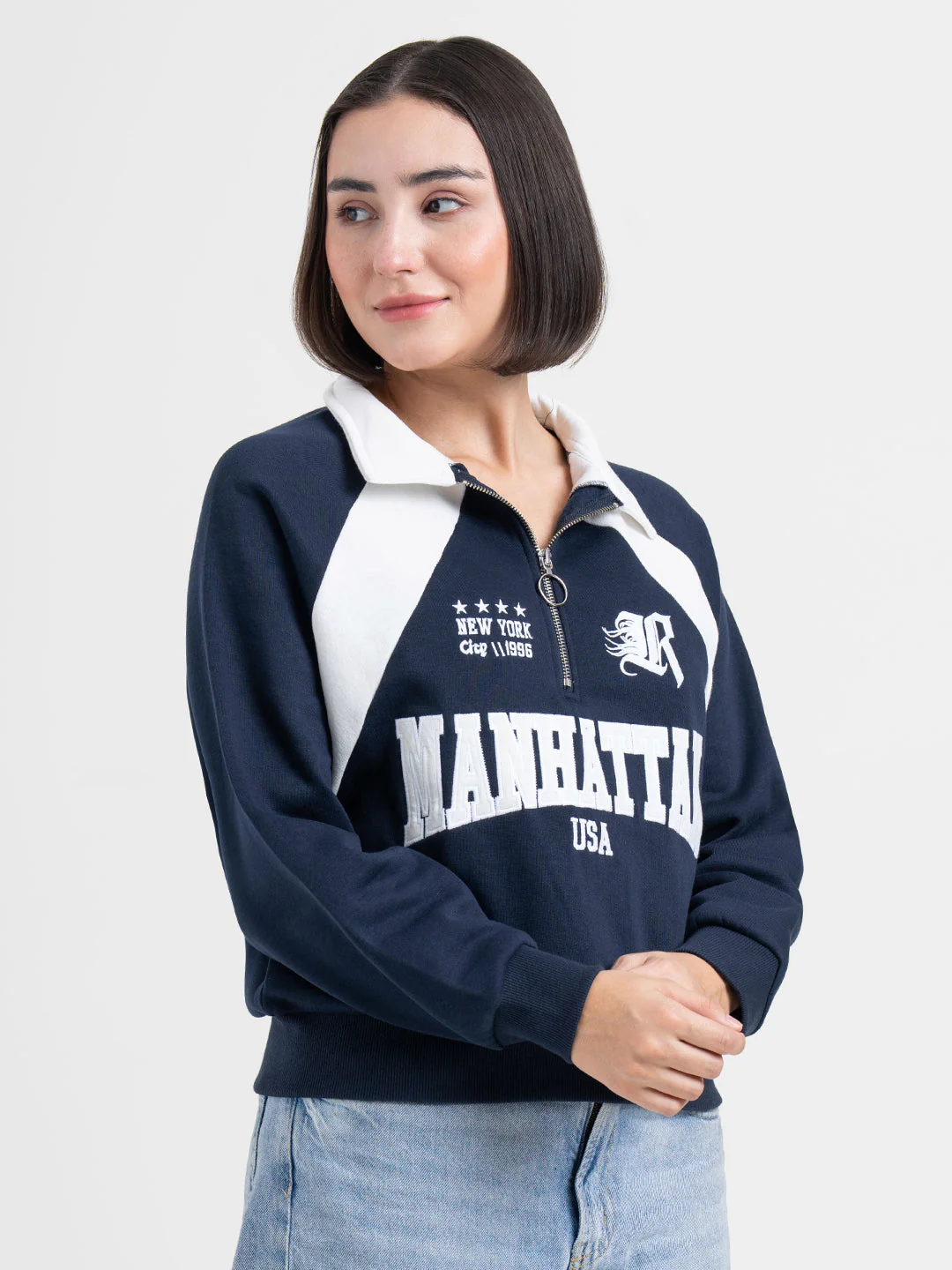 Navy Sweatshirt for Women | Winter Half Zip Style - Image 7
