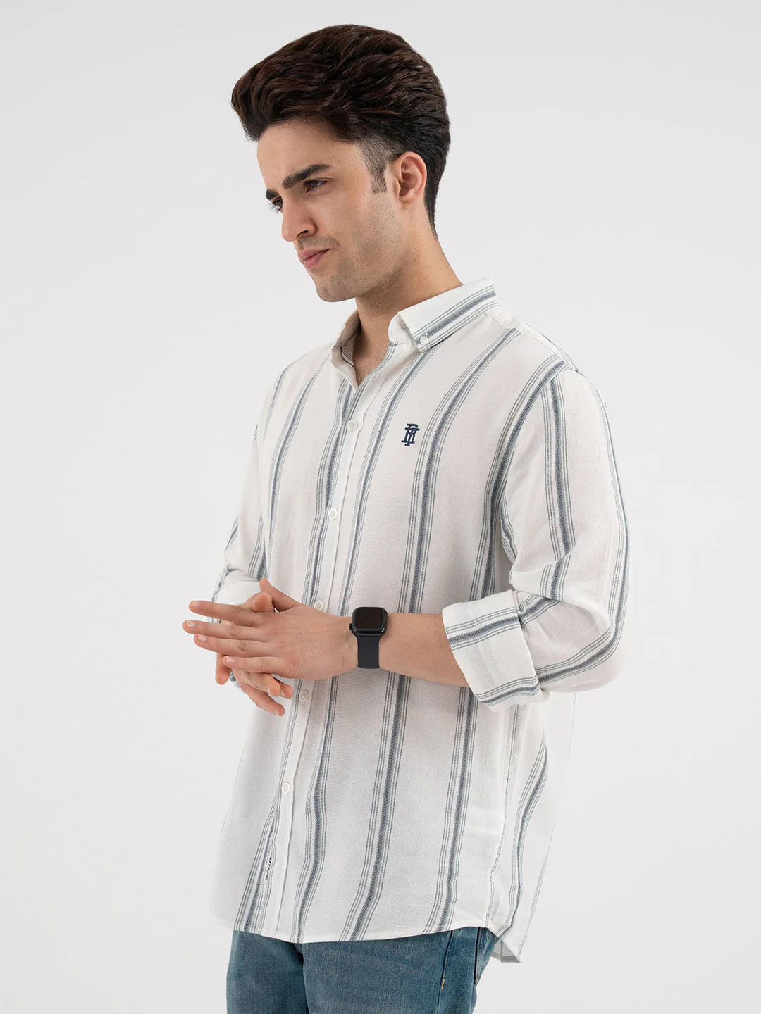Red Tape Navy Green Striped Shirt for Men - Image 2