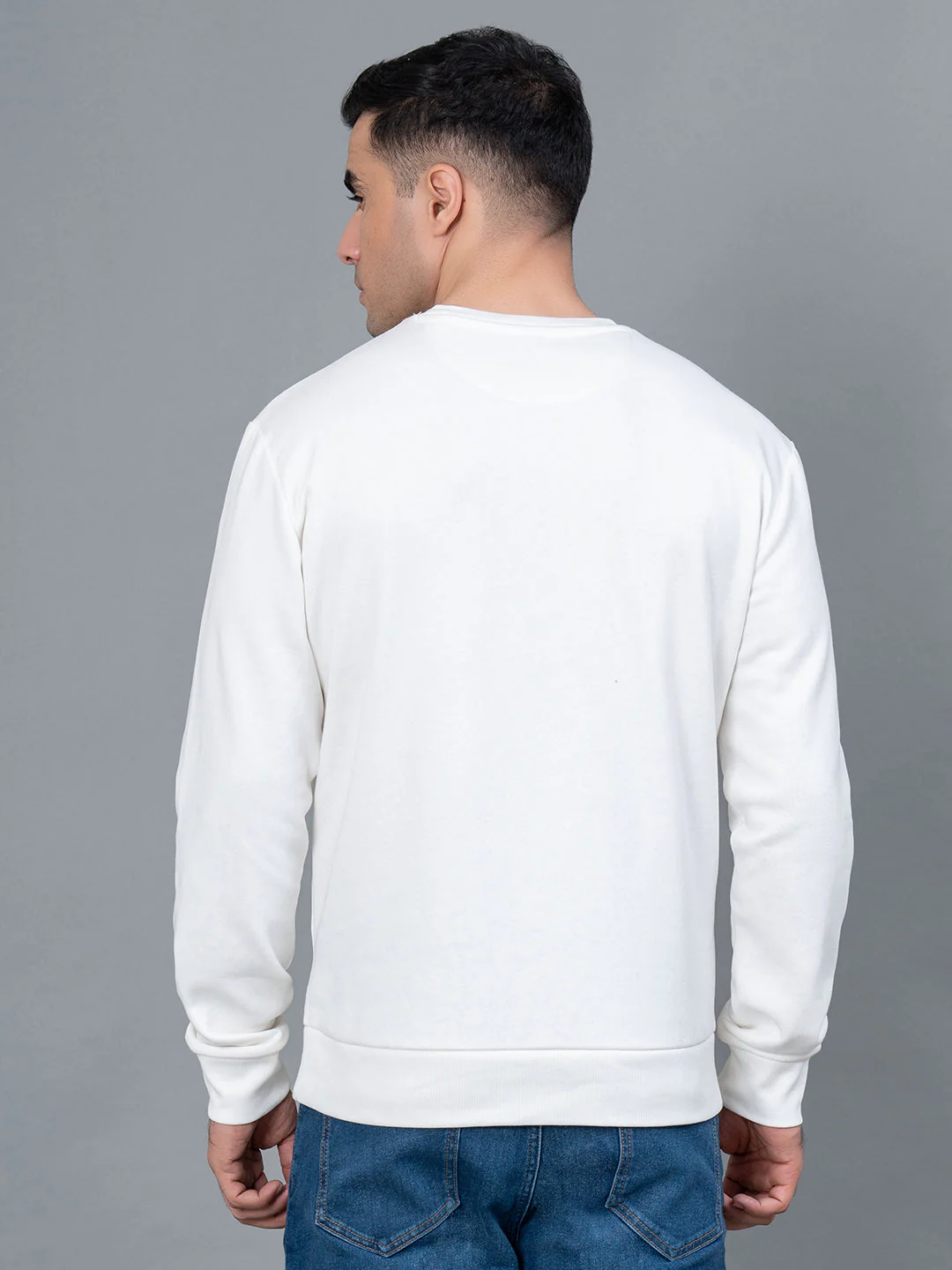 Off White Embossed Cotton Poly Fleece Men's Sweatshirt - Image 3