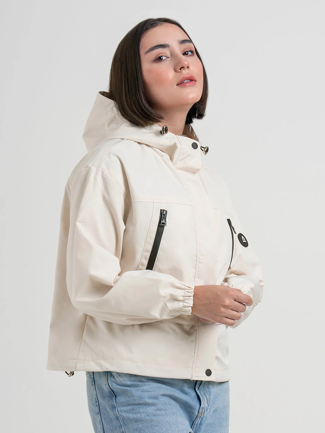 Off-White Hooded Windcheater Jacket for Women | Lightweight Winter Comfort - Image 3