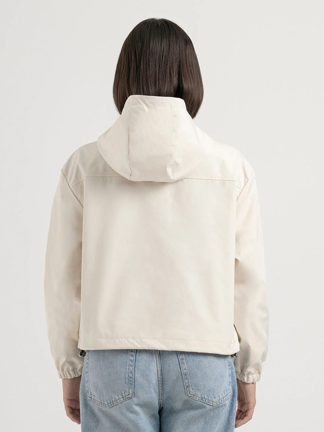 Off-White Hooded Windcheater Jacket for Women | Lightweight Winter Comfort - Image 4