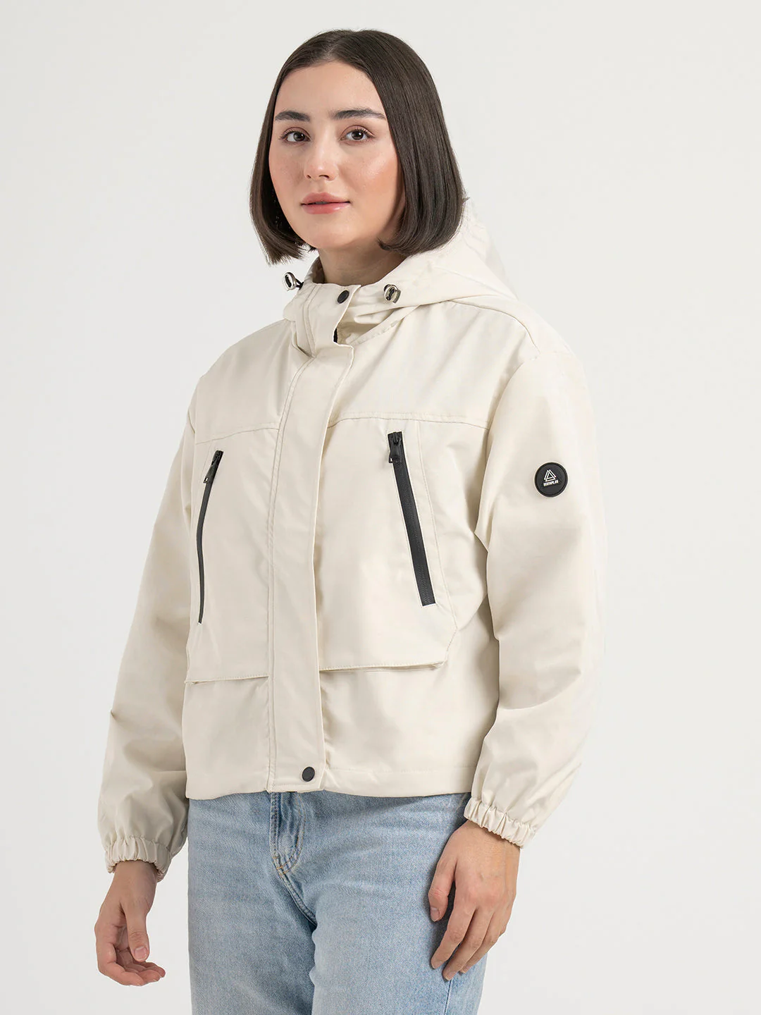 Off-White Hooded Windcheater Jacket for Women | Lightweight Winter Comfort - Image 6