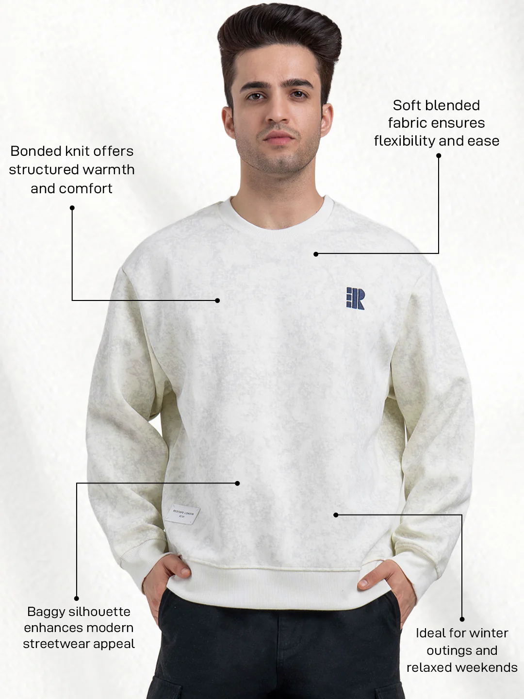 Off-White Winter Baggy Sweatshirt for Men  | Winter-Ready Streetwear Comfort - Image 2
