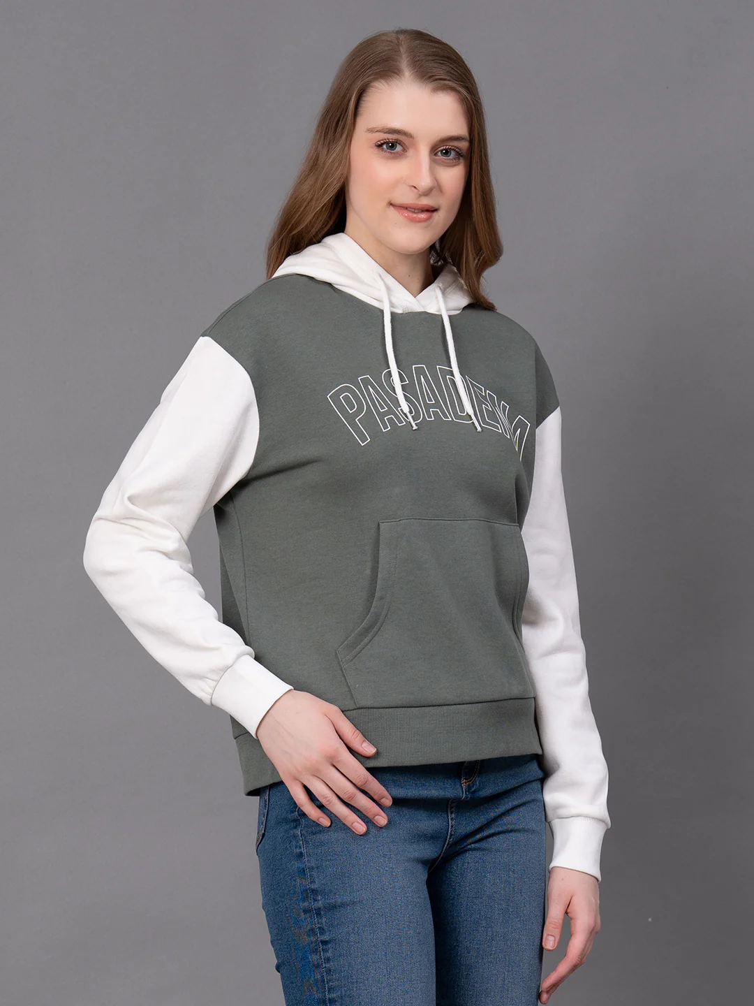 Olive Cotton Poly Fleece Graphic Print Women's Hoodie - Image 2