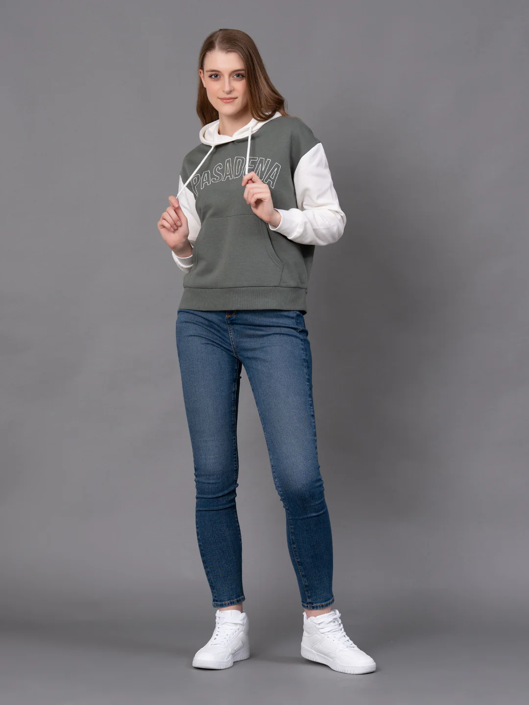 Olive Cotton Poly Fleece Graphic Print Women's Hoodie - Image 5