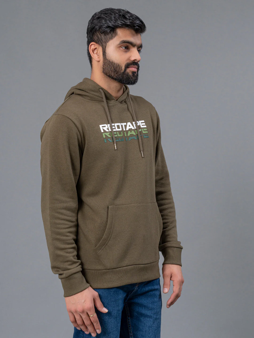 Olive Graphic Print Full Sleeve Cotton Polyester Fleece Men's Hoodie - Image 2