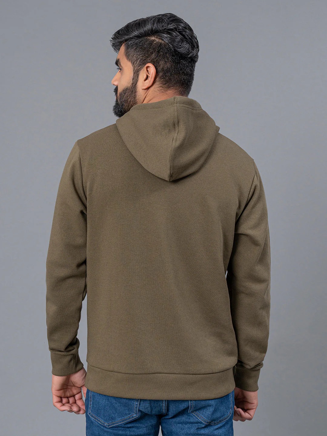 Olive Graphic Print Full Sleeve Cotton Polyester Fleece Men's Hoodie - Image 3