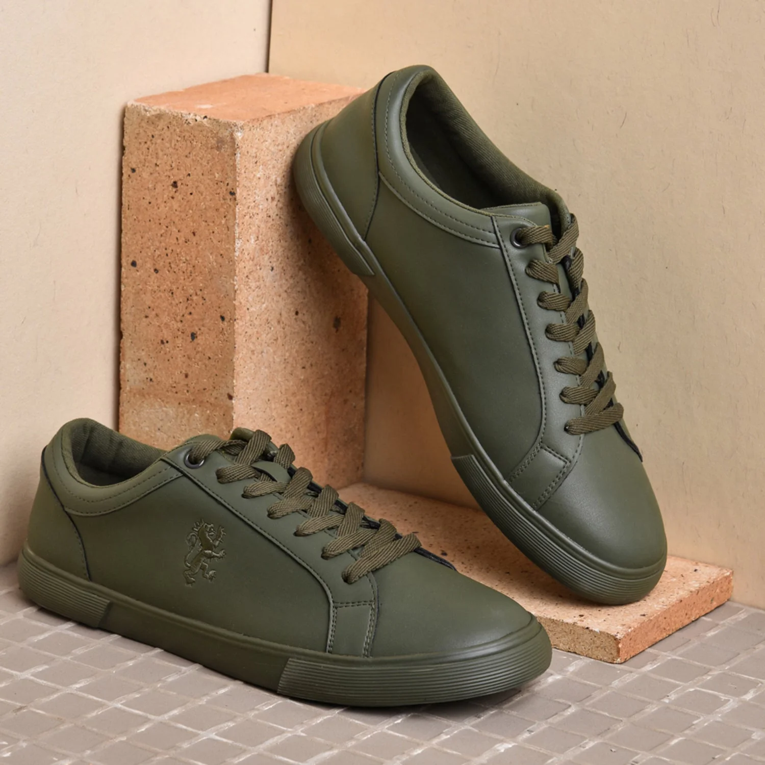 Olive Green Lifestyle Sneakers for Men - Image 6