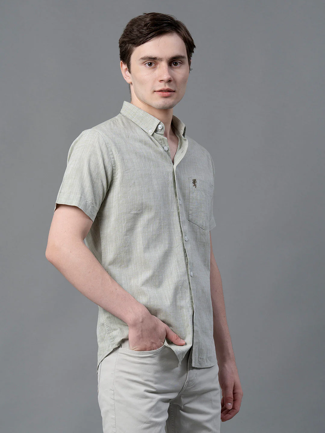 Olive Solid Shirt for Men - Image 2
