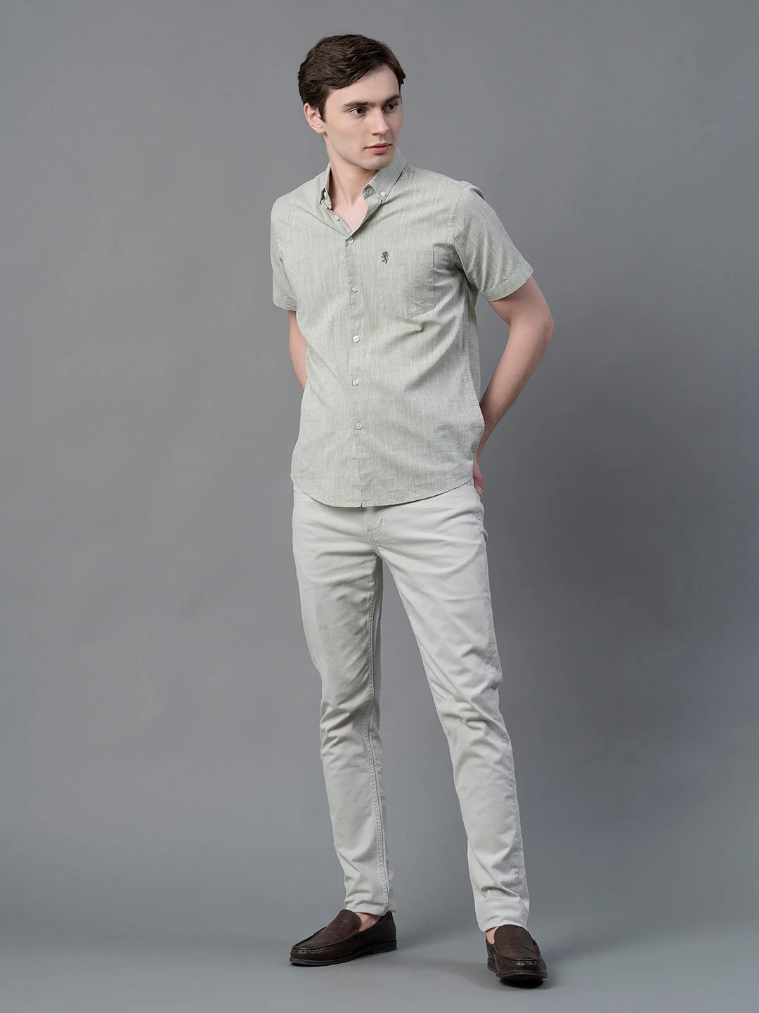 Olive Solid Shirt for Men - Image 5