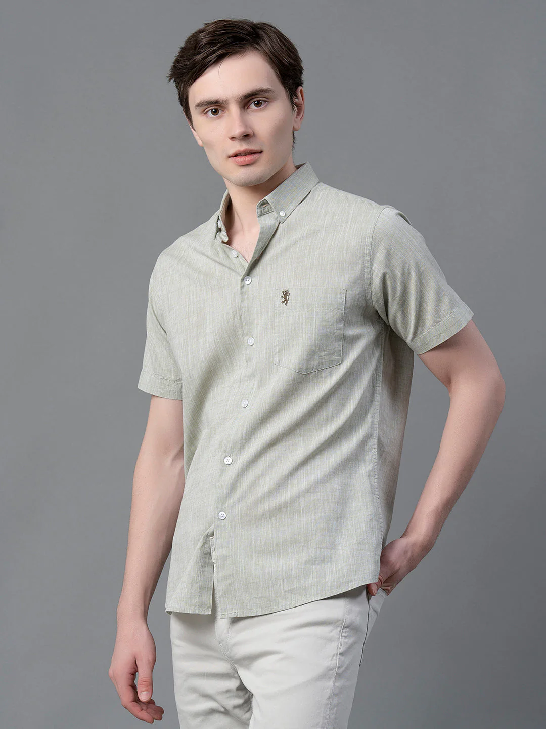 Olive Solid Shirt for Men - Image 6