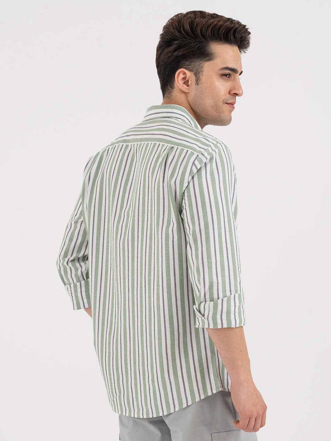 Red Tape Oxford Green Striped Shirt for Men - Image 3