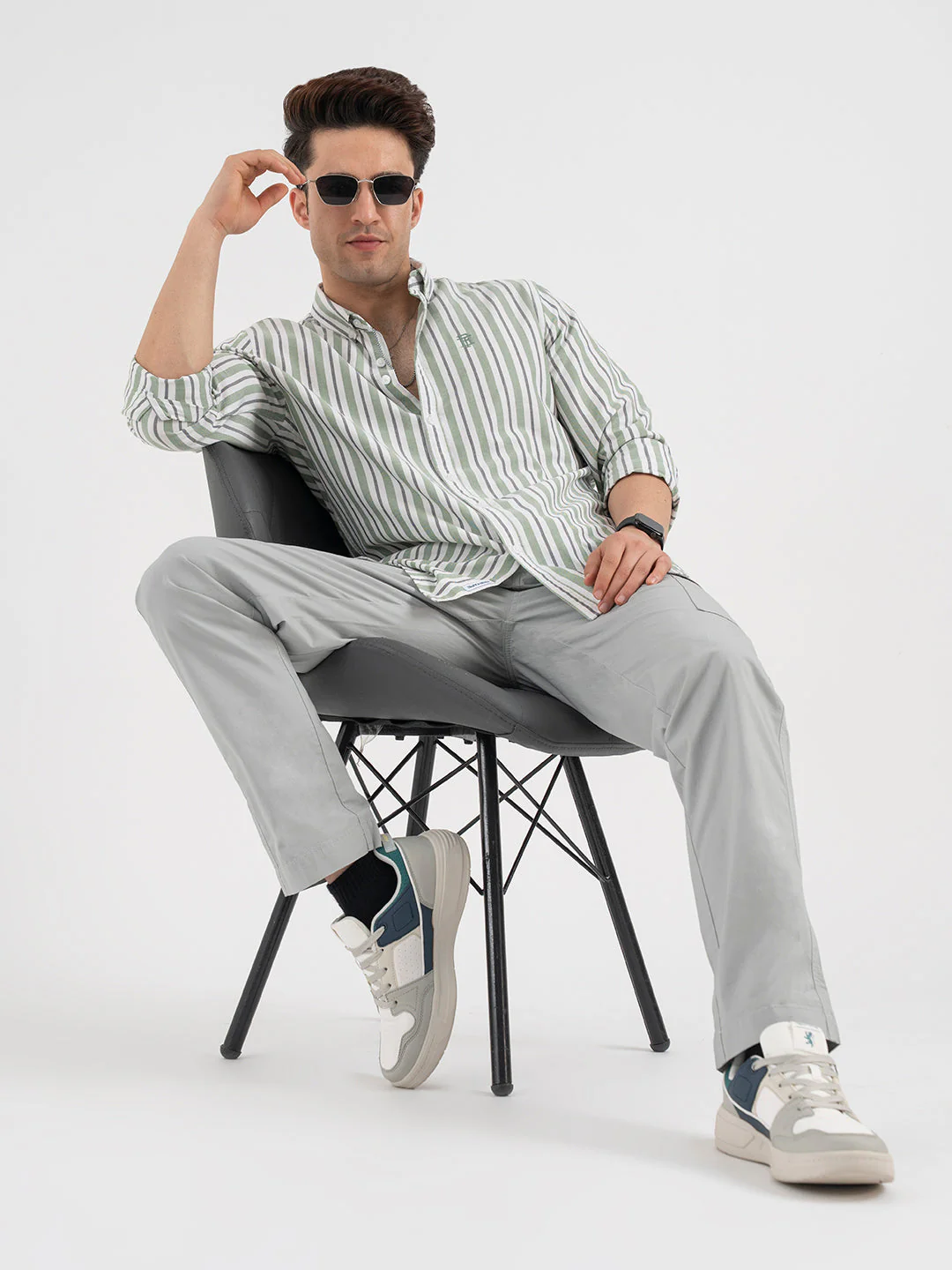 Red Tape Oxford Green Striped Shirt for Men - Image 5
