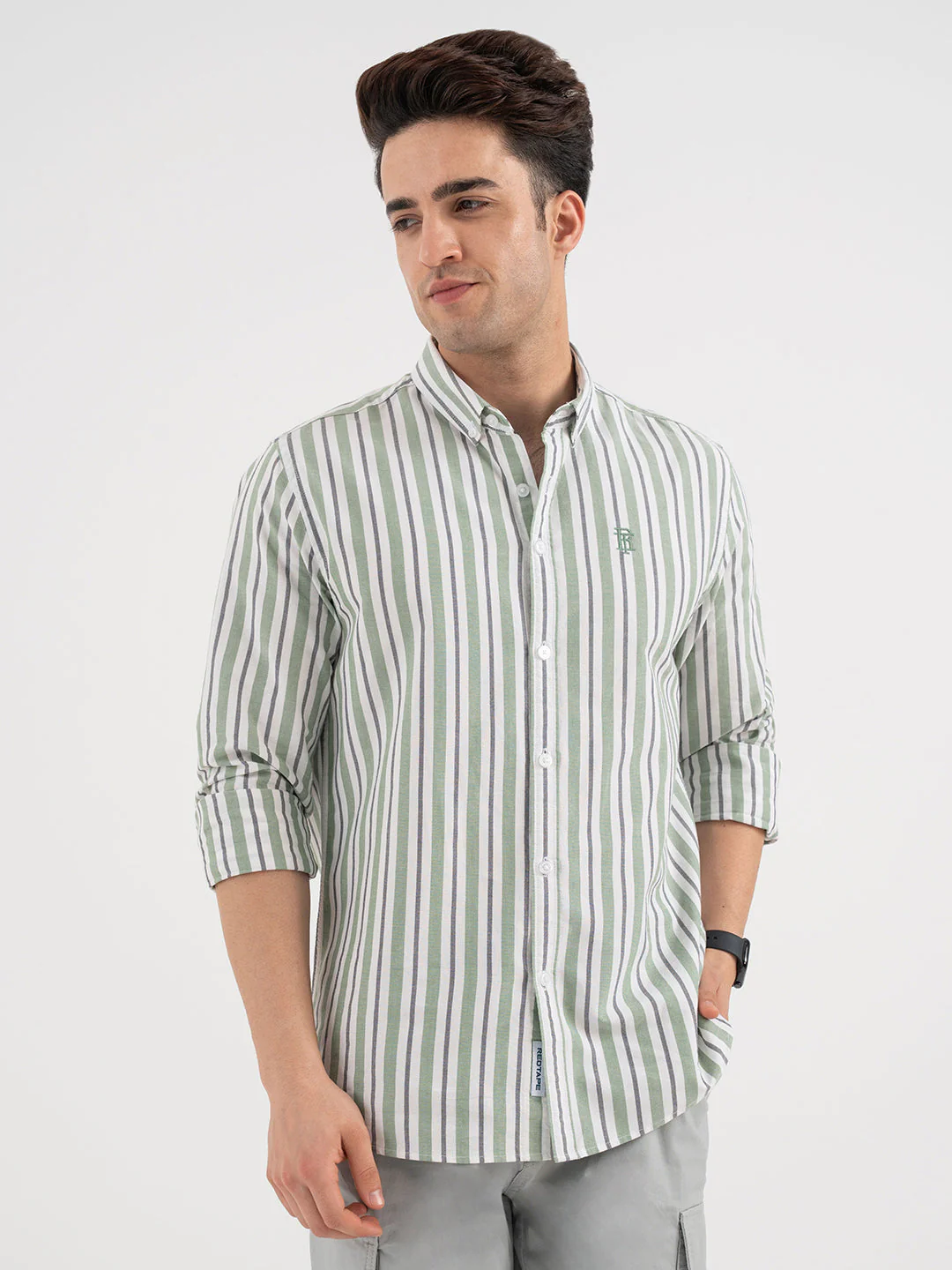 Red Tape Oxford Green Striped Shirt for Men - Image 7
