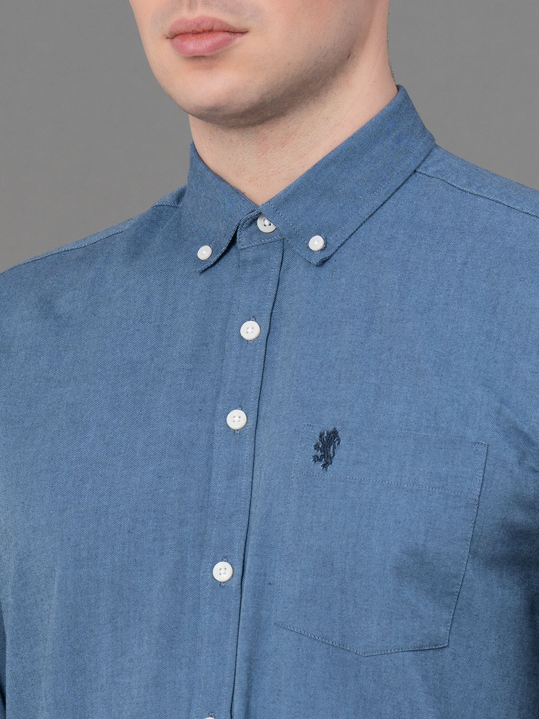 Cool Blue Oxford Shirt for Men - Image 4