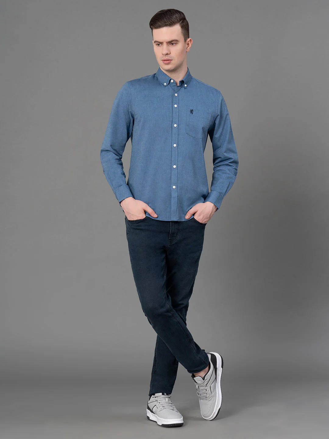 Cool Blue Oxford Shirt for Men - Image 5