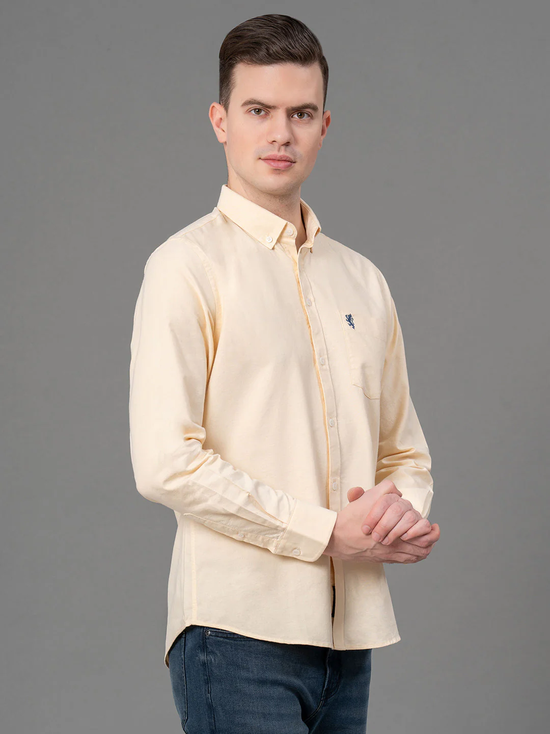 Pastel Yellow Oxford Shirt for Men - Image 2