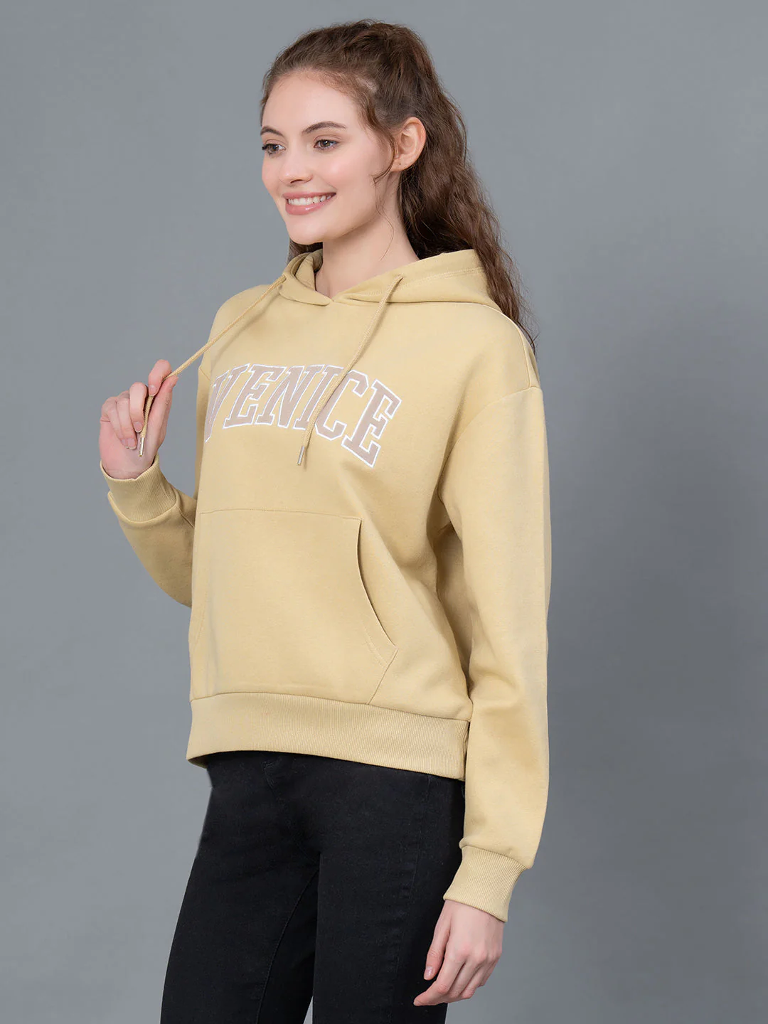 Pale Lemon Embroidered Cotton Poly Fleece Women's Hoodie - Image 2