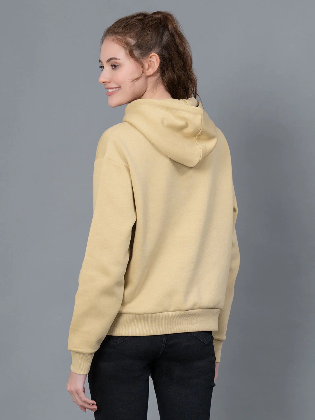 Pale Lemon Embroidered Cotton Poly Fleece Women's Hoodie - Image 3