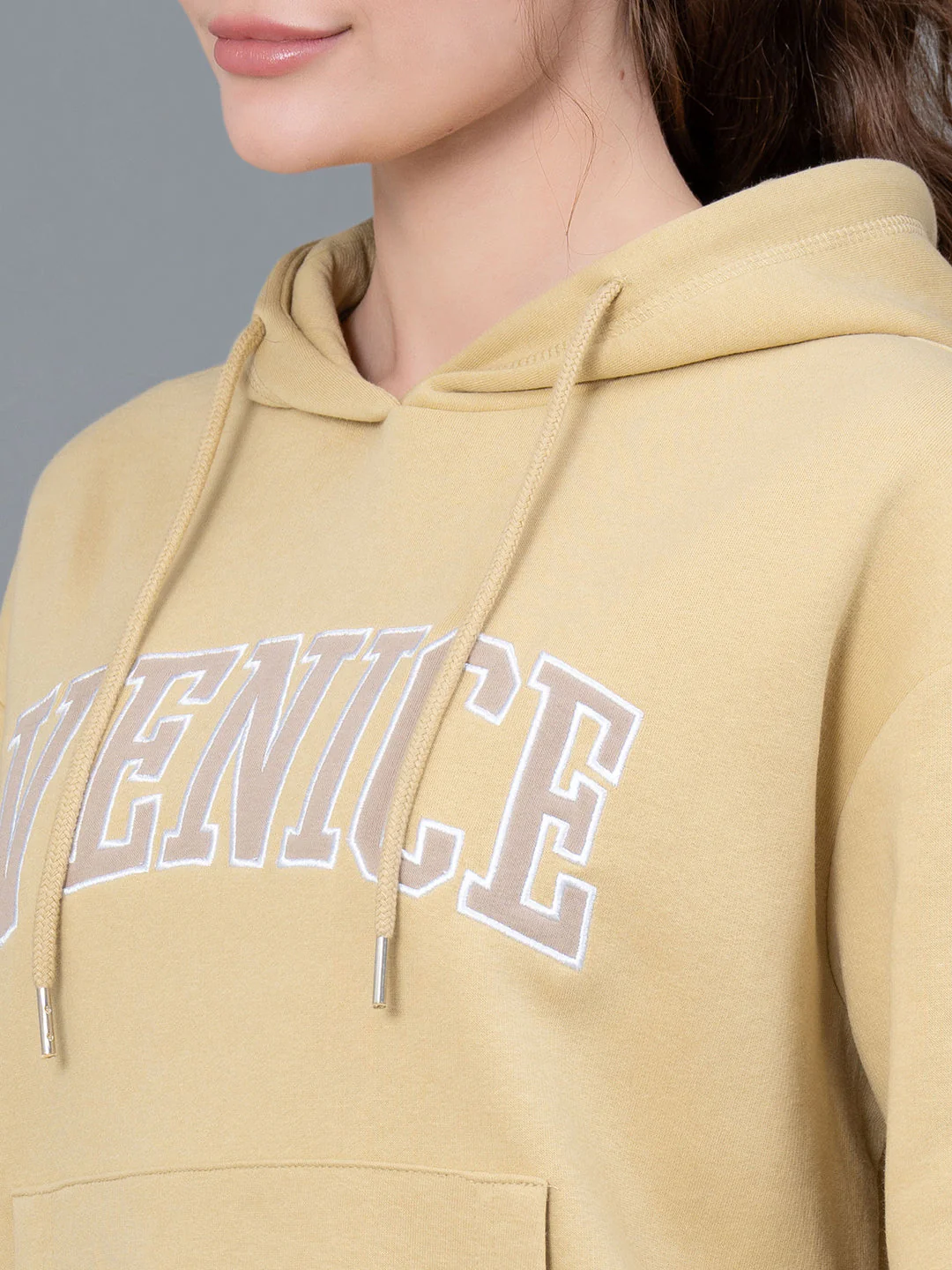 Pale Lemon Embroidered Cotton Poly Fleece Women's Hoodie - Image 4