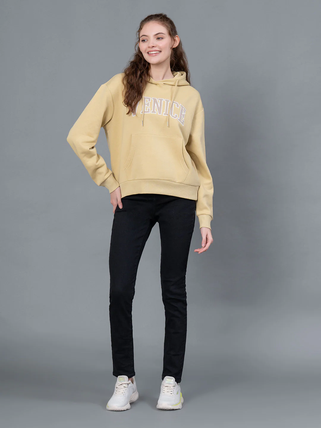 Pale Lemon Embroidered Cotton Poly Fleece Women's Hoodie - Image 5