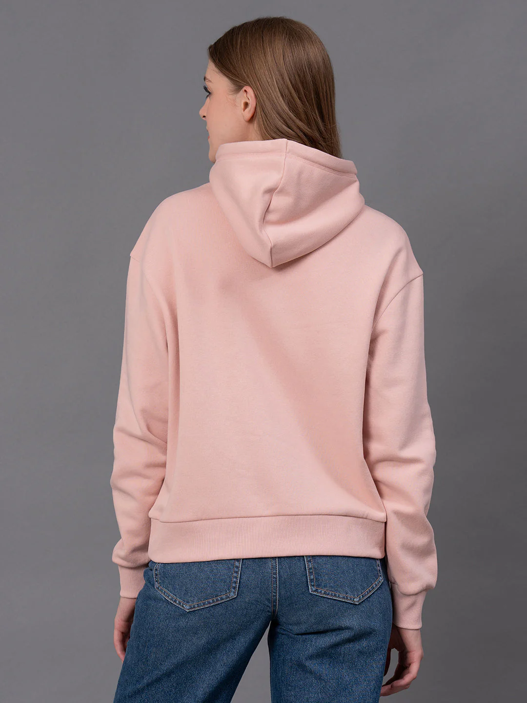 Pale Pink Cotton Poly Fleece Embossed Women's Hoodie - Image 3