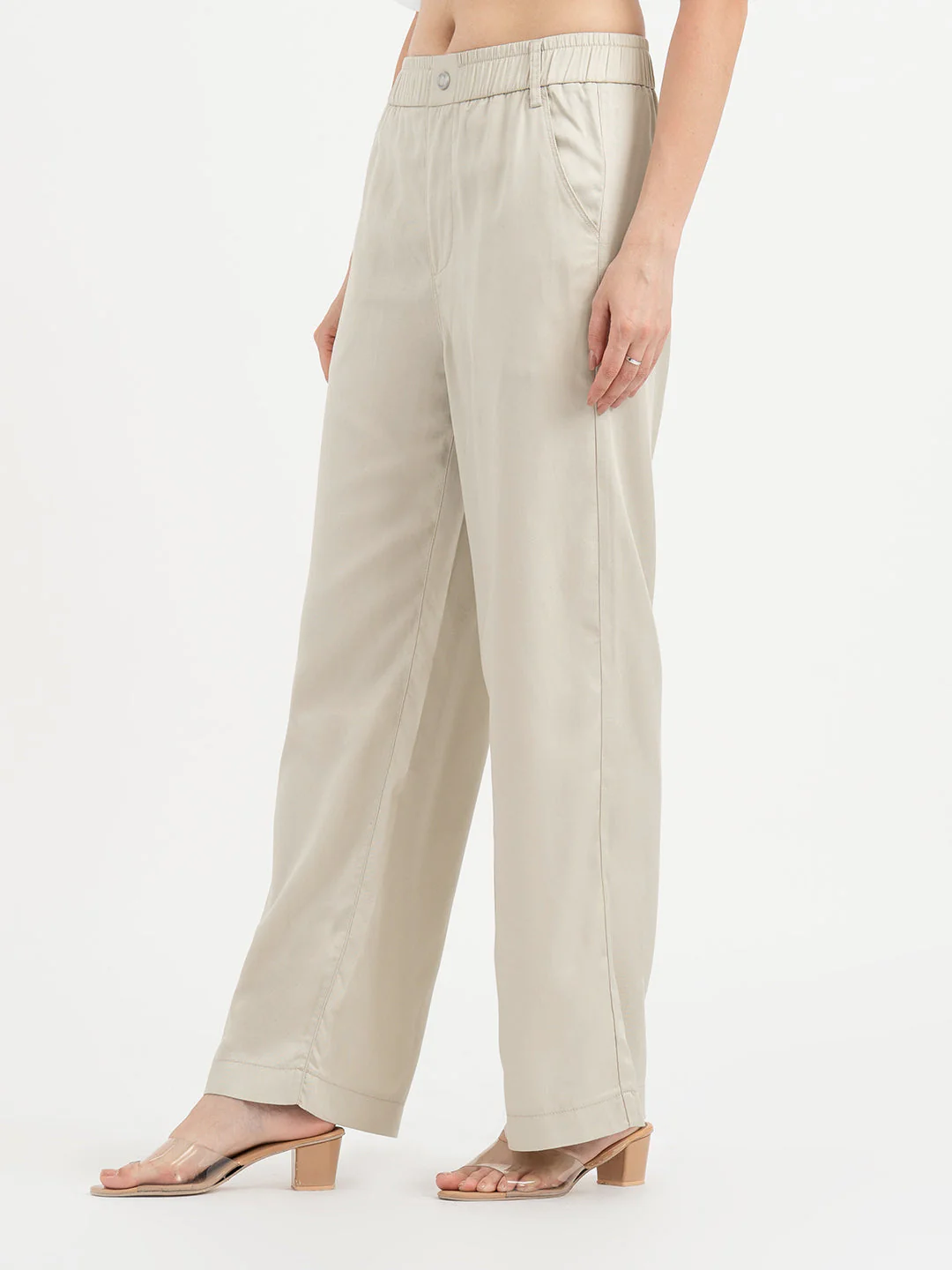 Pants for Women in Beige | Twill Casual Pants - Image 2