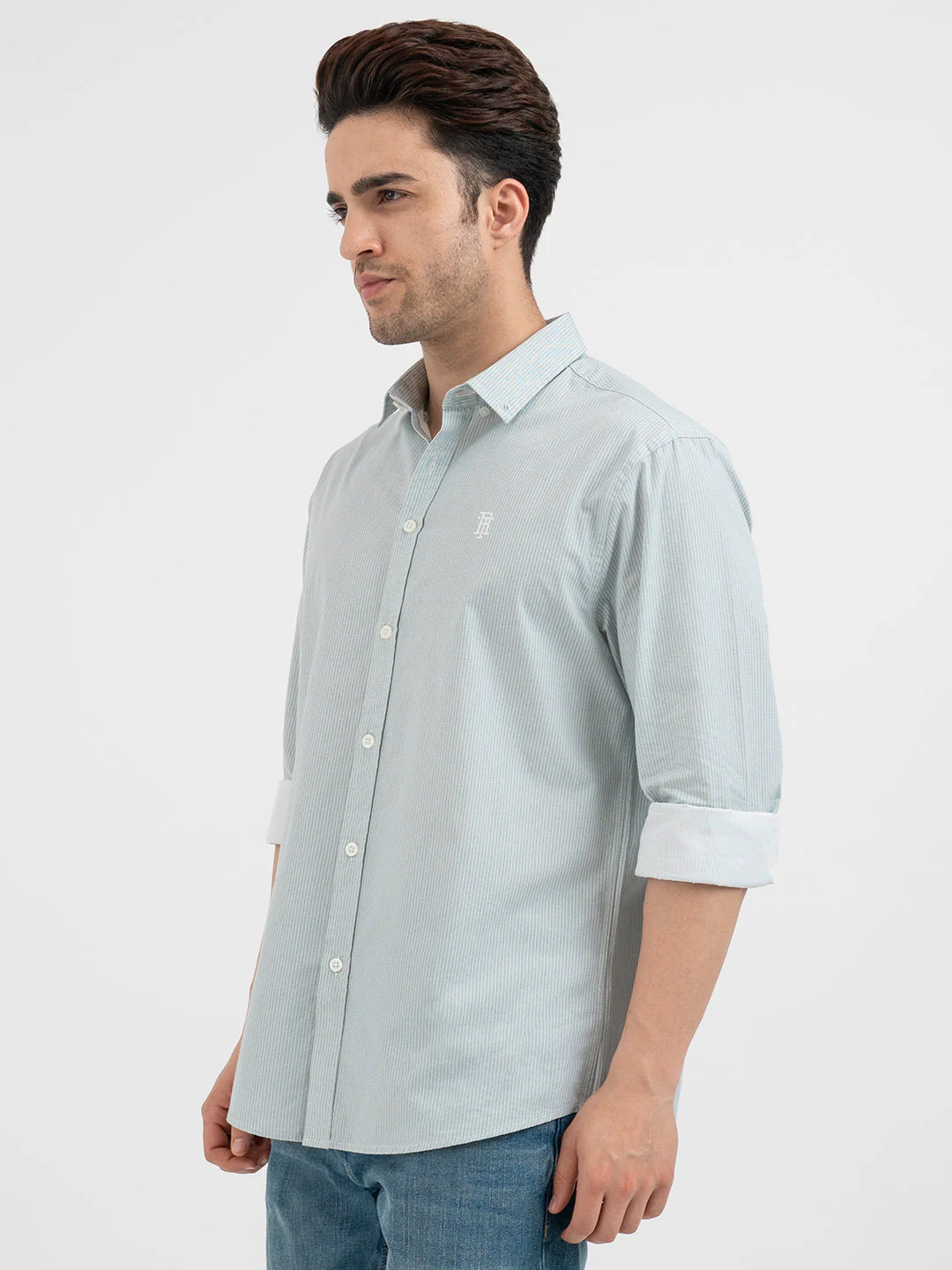Red Tape Pastel Green Striped Shirt for Men - Image 2