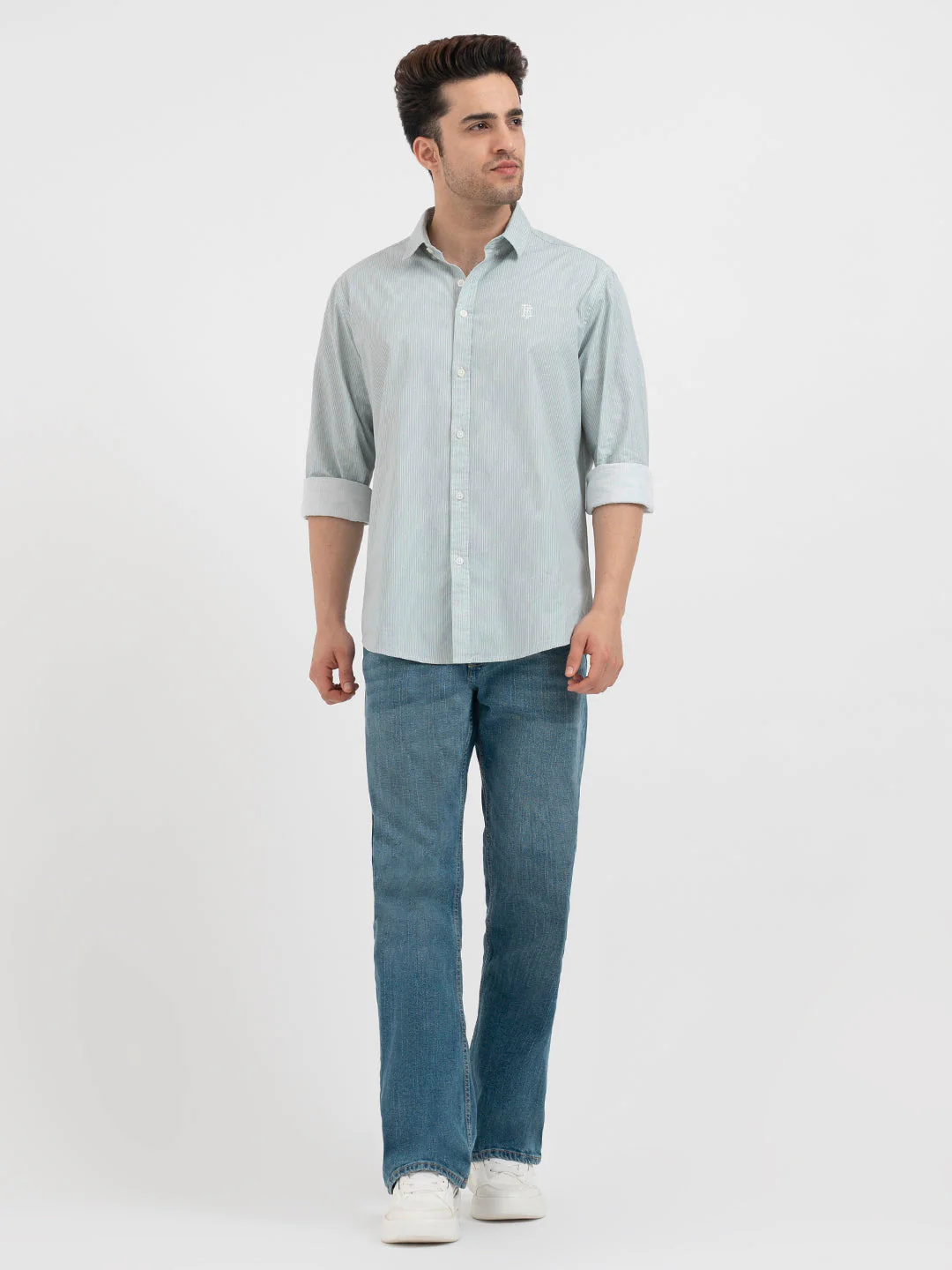 Red Tape Pastel Green Striped Shirt for Men - Image 5