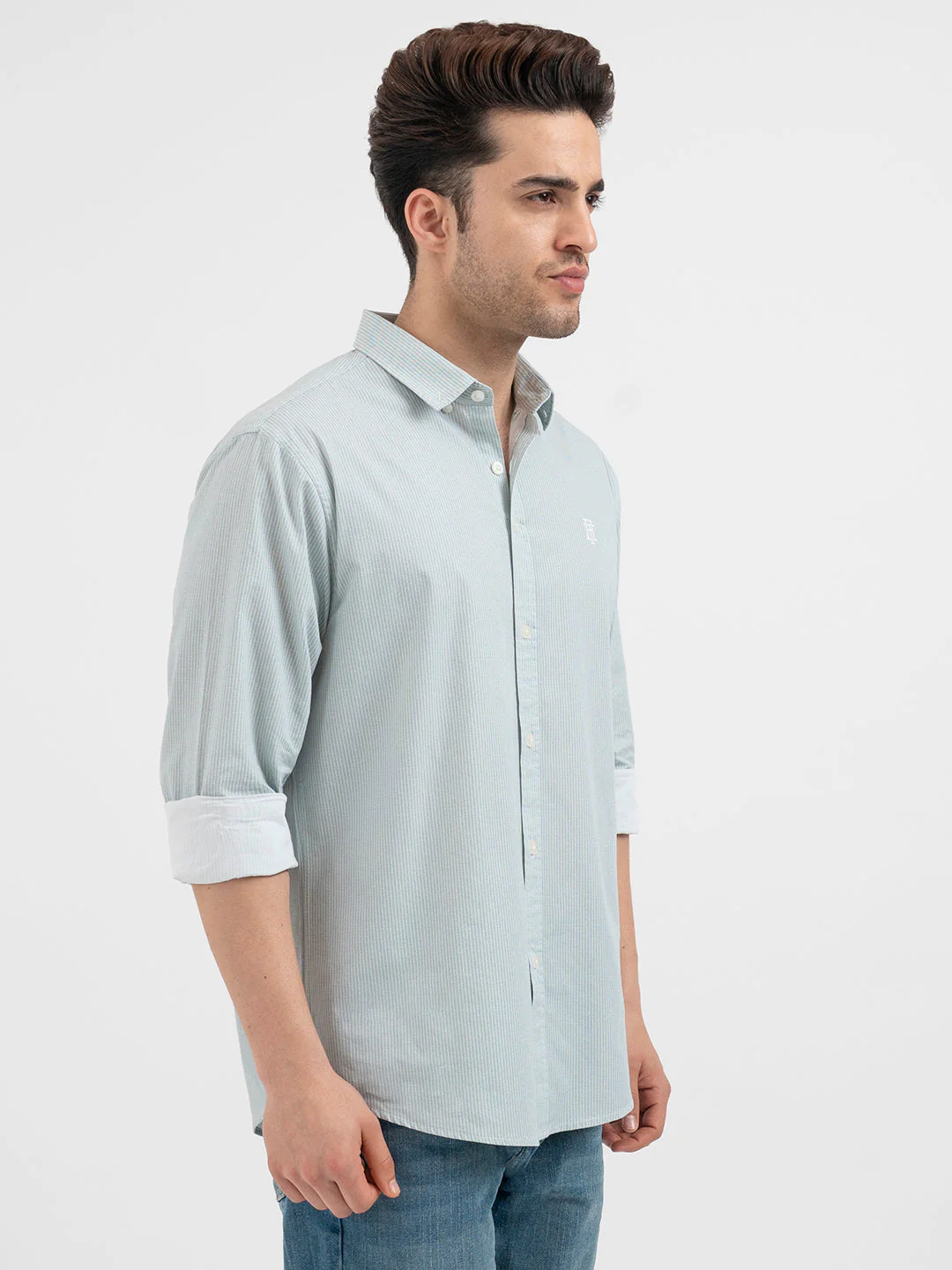 Red Tape Pastel Green Striped Shirt for Men - Image 6