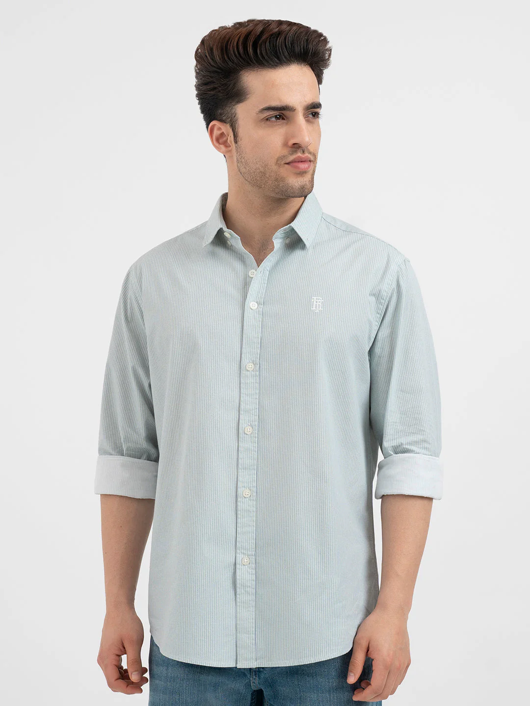 Red Tape Pastel Green Striped Shirt for Men - Image 7