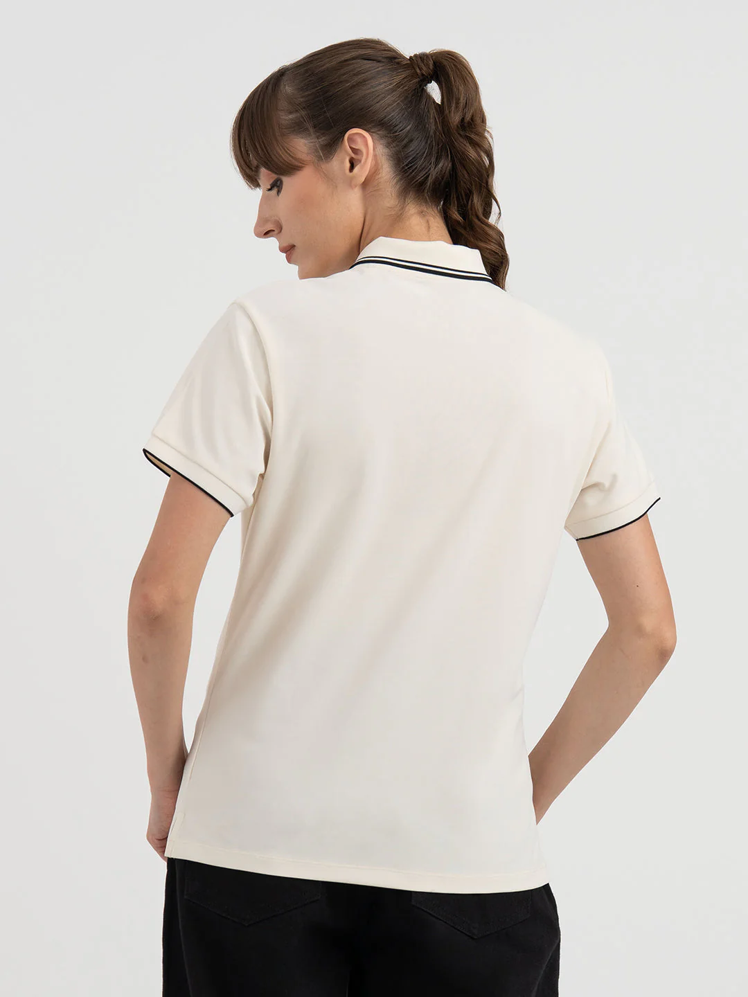 Polo T-Shirts for Women in Off White | Athleisure Polo T Shirt - Image 3