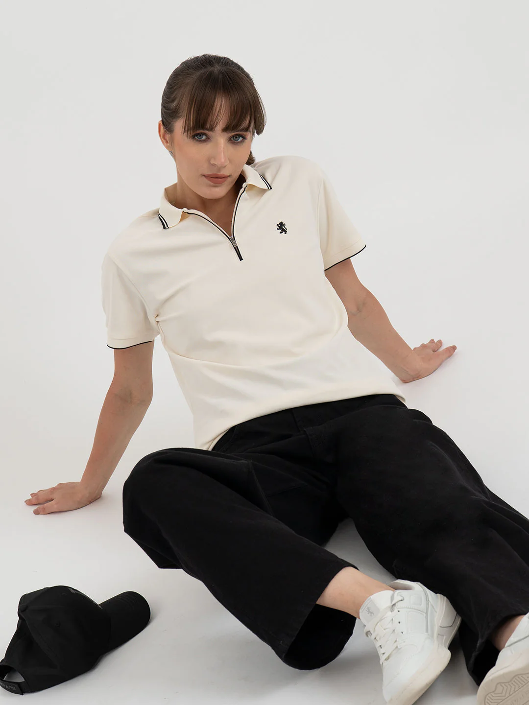 Polo T-Shirts for Women in Off White | Athleisure Polo T Shirt - Image 5