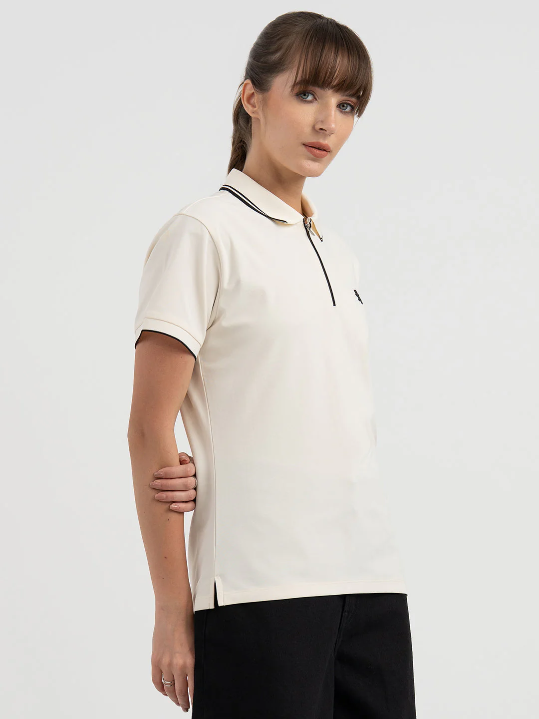 Polo T-Shirts for Women in Off White | Athleisure Polo T Shirt - Image 6
