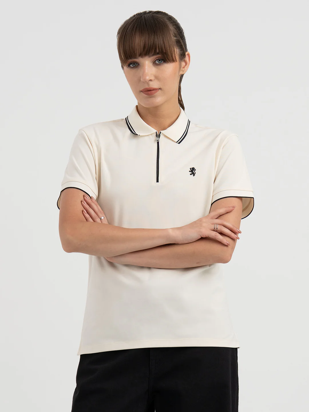 Polo T-Shirts for Women in Off White | Athleisure Polo T Shirt - Image 7