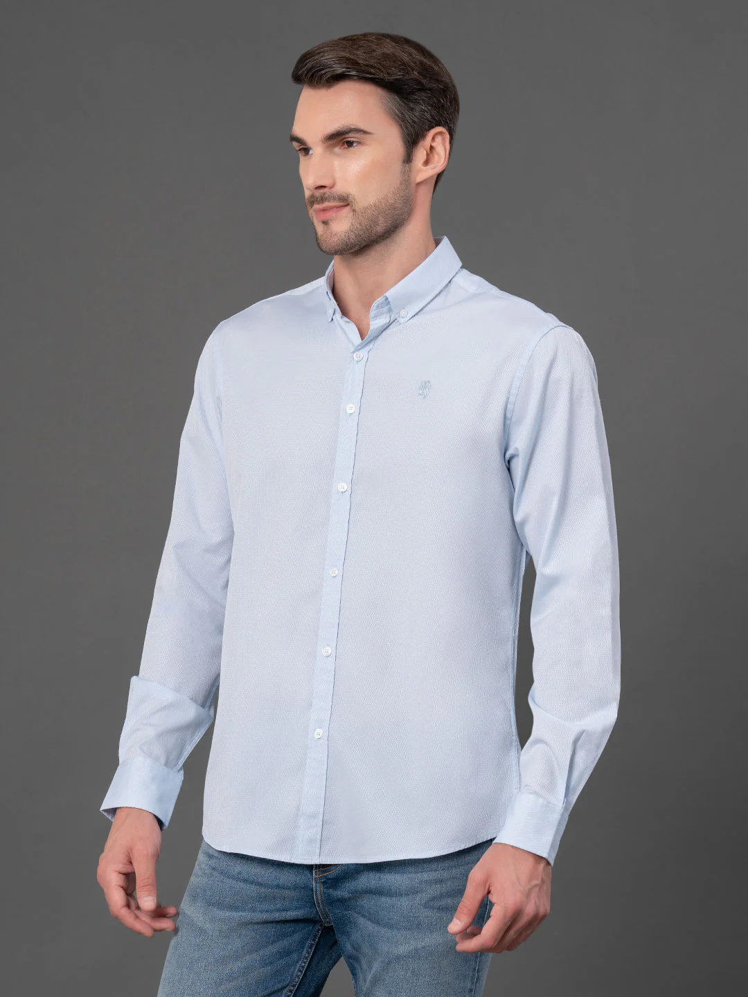 Powder Blue Dobby Shirt for Men - Image 2