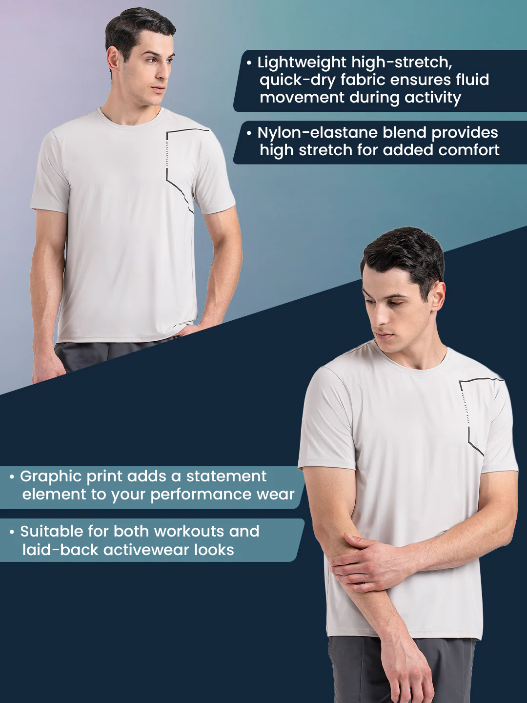 Printed Activewear Round Neck T-Shirt for Men - Image 2