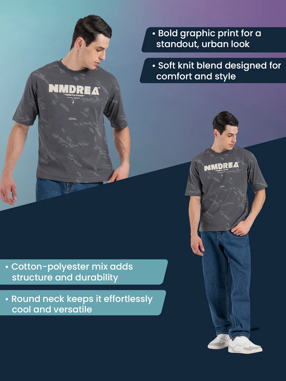 Printed Round Neck T-Shirt for Men - Image 2