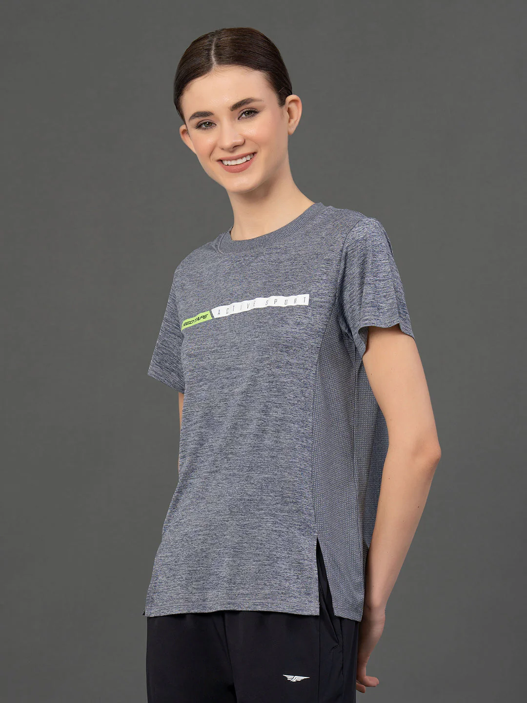 Round Neck Melange Activewear T-Shirt - Image 2