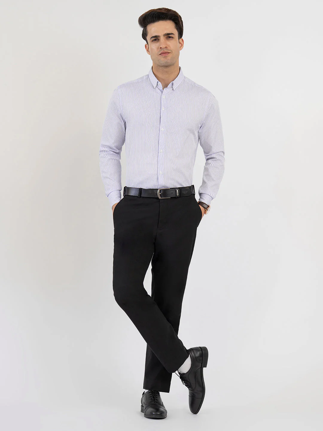 Shirts for Men in Blue | Dobby Stripe Full Sleeve Shirt - Image 5