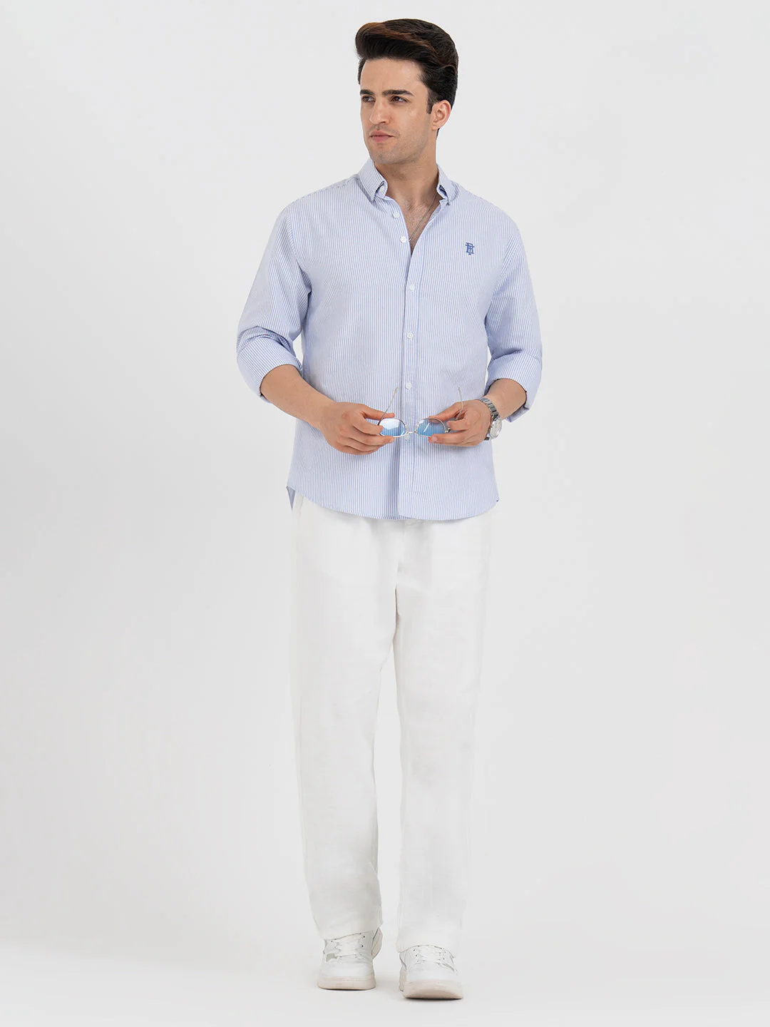 Shirts for Men in Blue | Striped Oxford Full Sleeve Casual Shirt - Image 5