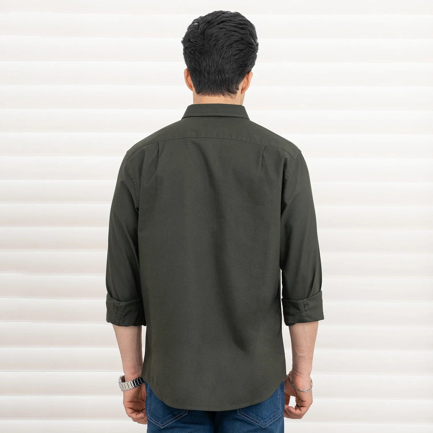 Shirts for Men in Dark Olive | Cotton Oxford Full Sleeve Shirt - Image 3