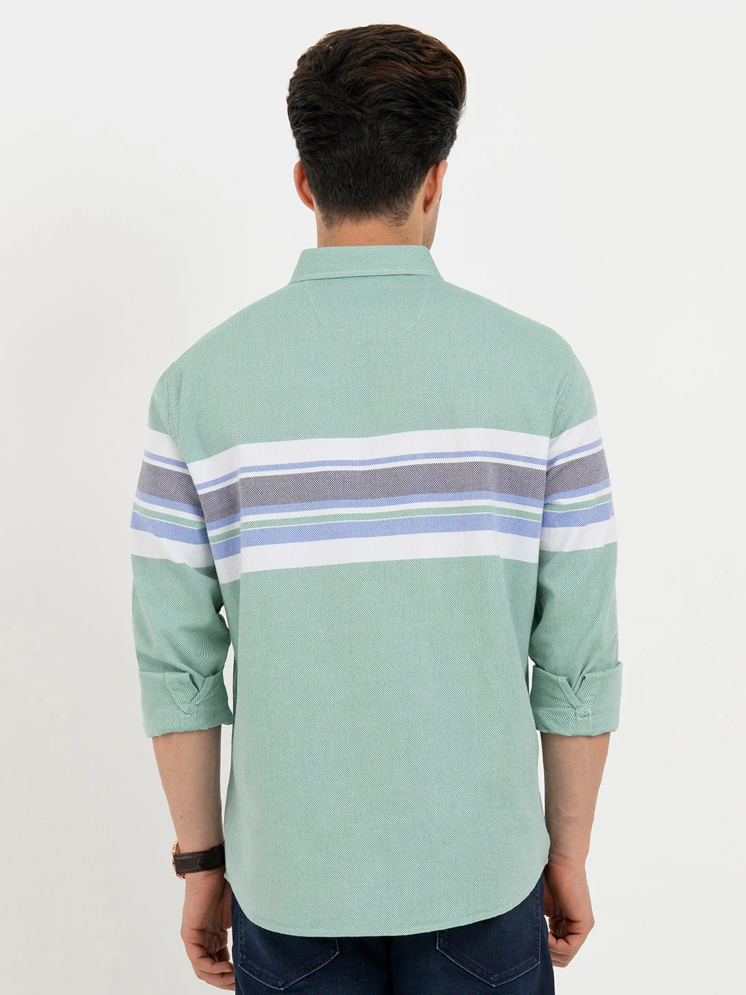Shirts for Men in Green | Striped Full Sleeve Shirt - Image 3