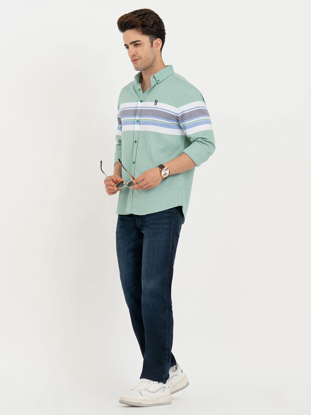 Shirts for Men in Green | Striped Full Sleeve Shirt - Image 5
