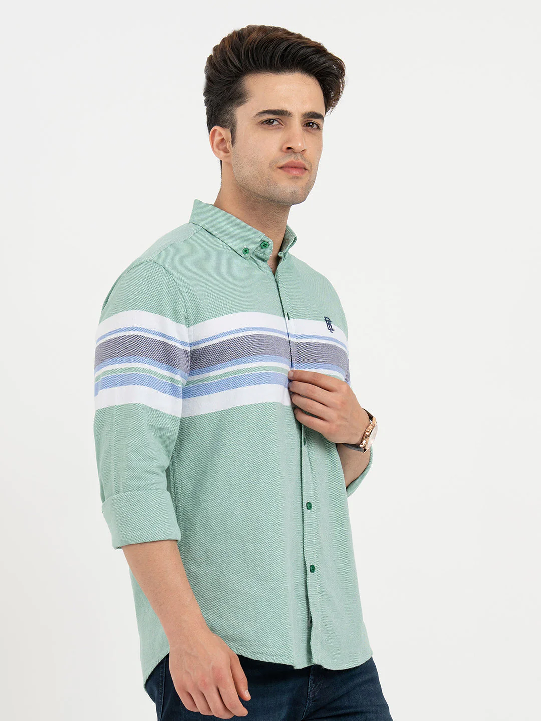 Shirts for Men in Green | Striped Full Sleeve Shirt - Image 6