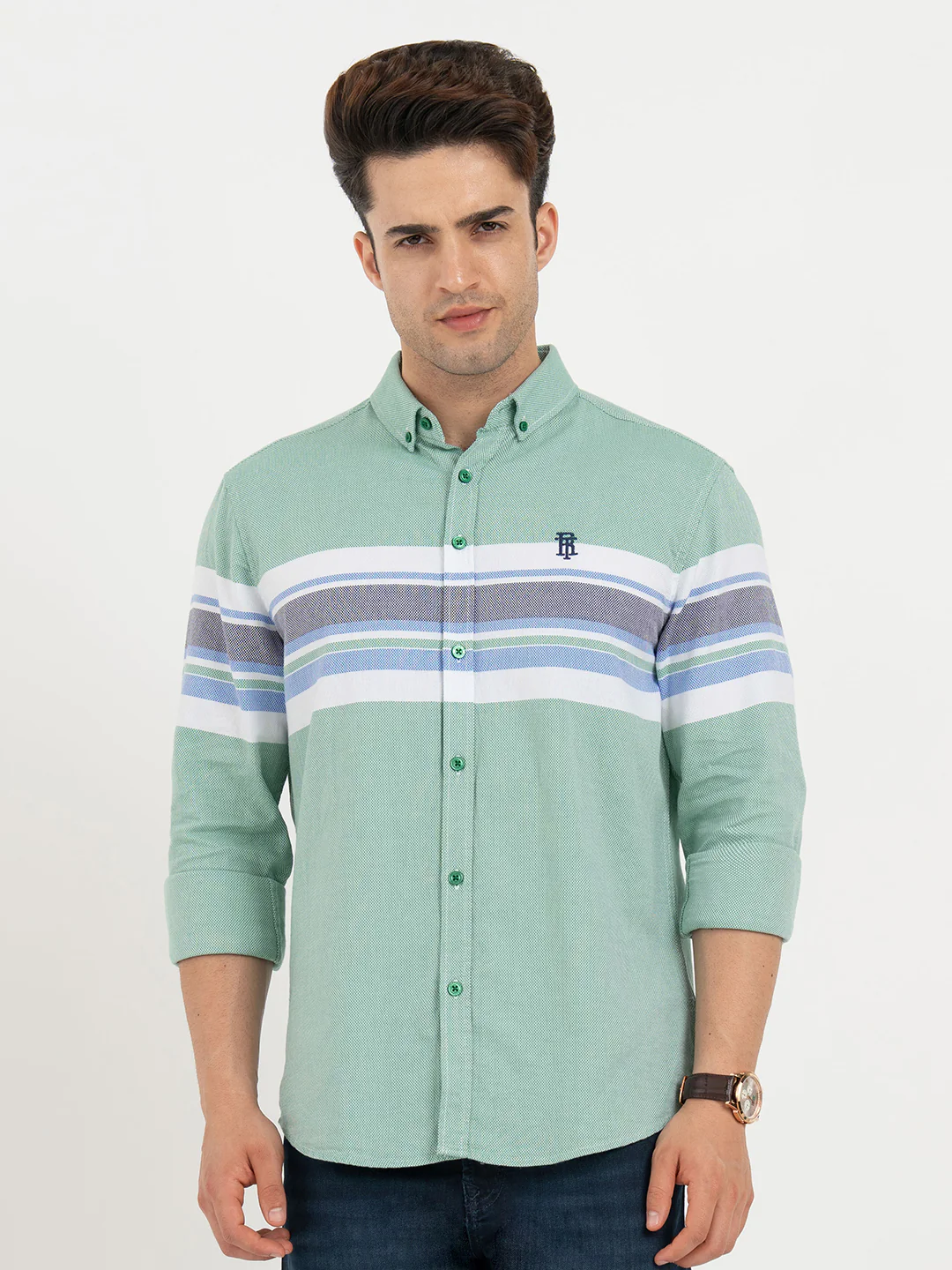Shirts for Men in Green | Striped Full Sleeve Shirt - Image 7