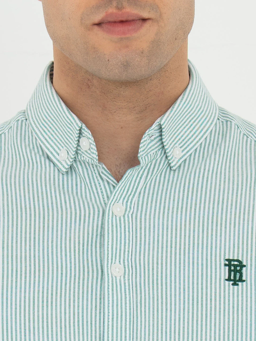 Shirts for Men in Green | Striped Oxford Full Sleeve Casual Shirt - Image 4