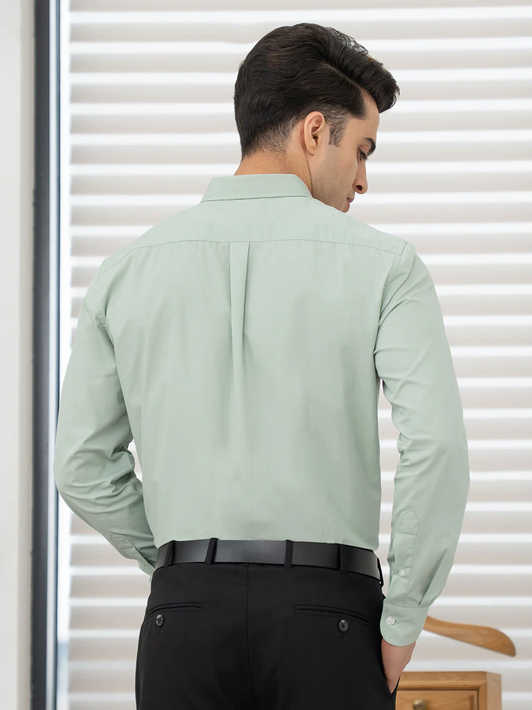 Shirts for Men in Light Green | Solid Full Sleeve Casual Shirt - Image 3