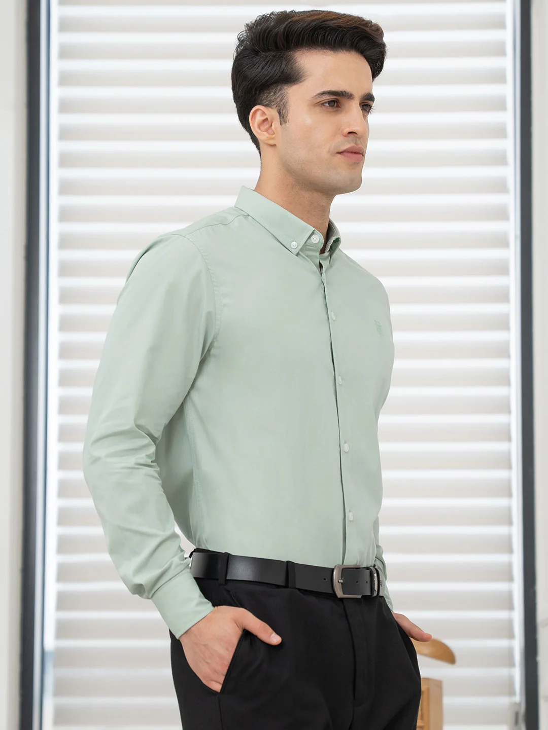 Shirts for Men in Light Green | Solid Full Sleeve Casual Shirt - Image 6
