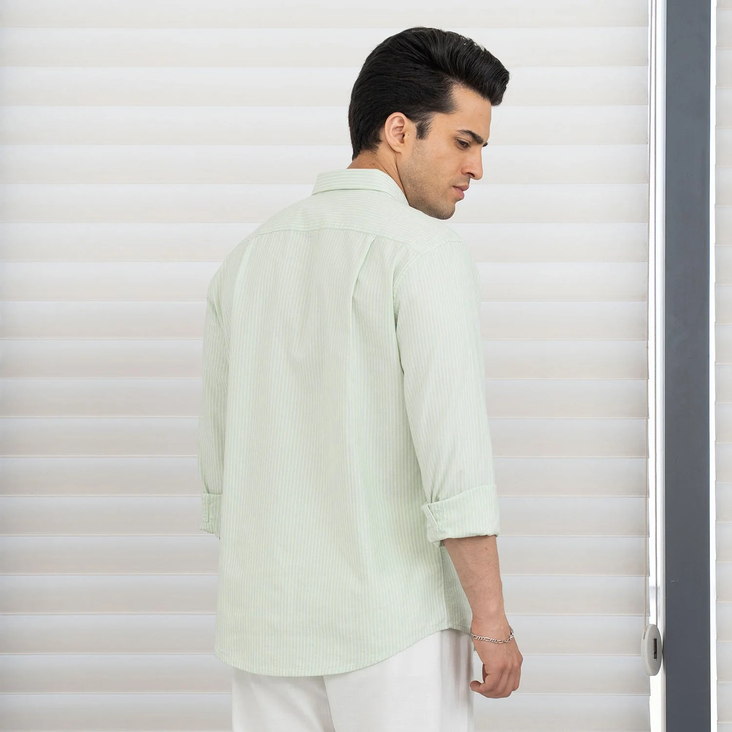 Shirts for Men in Light Green | Stripe Oxford Full Sleeve Shirt - Image 3